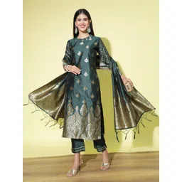 VredeVogel Woven Design Cotton Silk Jacquard Kurta Trouser with Dupatta-picture-33