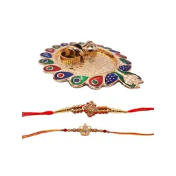 Vrinde Kids Set Of 3 Om and Ganesh Ji Thread Rakhi With Pooja Thali-picture-28