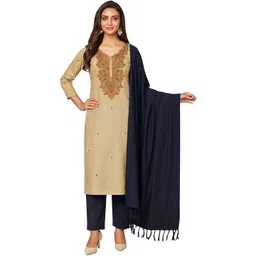 Vrinde Woolen Embroidered Salwar Suit & Stole Unstitched Winter Dress Material-picture-36