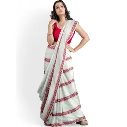 VROMOR KUNJO Ethnic Motifs Embroidered Pure Cotton Handloom Jamdani Saree-picture-13