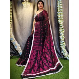 VROMOR KUNJO Ethnic Motifs Handloom Jamdani Saree-picture-17