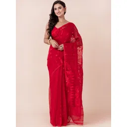 VROMOR KUNJO Ethnic Motifs Zari Handloom Jamdani Saree image 4