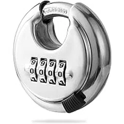 Vroxy Heavy Duty Combination Lock Keyless Lock 4 Digit Combination Stainless Steel Disc Padlock for Outdoor Sheds Fence, Gate Hasps, Storage Unit, School, Gym Locker (1Pcs) (Silver)-image-9