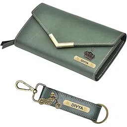 vs gifts Customized Ladies Wallet and Keychain Gift Set | Personalised Ladies Wallet Gift Set for Wife, Mom, Sister and Friends (Green)-picture-18