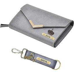 vs gifts Customized Ladies Wallet and Keychain Gift Set | Personalised Ladies Wallet Gift Set for Wife, Mom, Sister and Friends (Grey)-picture-11