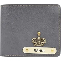 vs gifts V S Gifts Men's Nexon Leather Personalized Customised Print Wallet with Customized Name | Customizable with Name | Birthday Gift for Him (Grey)-picture-48