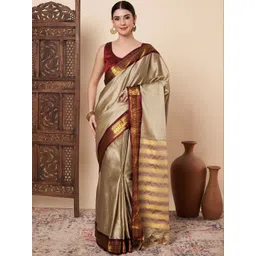VS MALL Ethnic Motifs Zari Silk Cotton Handloom Banarasi Saree-picture-41