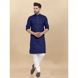 VS MALL Men Solid Band Collar Kurta image 1