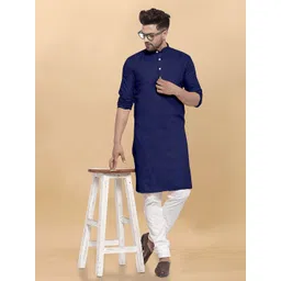 VS MALL Men Solid Band Collar Kurta image 5