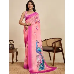 VS MALL Women Pink Floral Art Silk Saree-picture-25