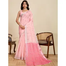 VS MALL Women Pink Linen Blend Saree-picture-28