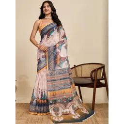 VS MALL Women Printed Linen Saree-picture-31