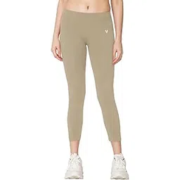 vstar FL03 Women Ankle Length Stretchable Slim Fit Leggings with Secured Side Pocket | Moisture-Wicking | Soft Waistband & Cotton-Elastane Fabric | L | Beige-picture-12