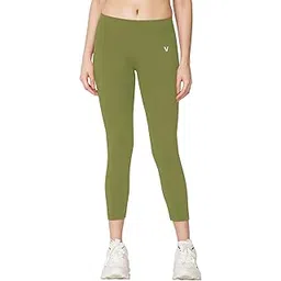 vstar FL03 Women Ankle Length Stretchable Slim Fit Leggings with Secured Side Pocket | Moisture-Wicking | Soft Waistband & Cotton-Elastane Fabric | L | Olive-picture-27