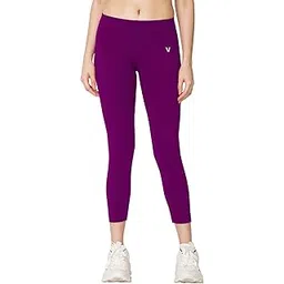 vstar FL03 Women Ankle Length Stretchable Slim Fit Leggings with Secured Side Pocket | Moisture-Wicking | Soft Waistband & Cotton-Elastane Fabric | L | Plum-picture-23