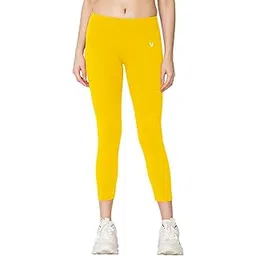vstar FL03 Women Ankle Length Stretchable Slim Fit Leggings with Secured Side Pocket | Moisture-Wicking | Soft Waistband & Cotton-Elastane Fabric | M | Golden Yellow-picture-16