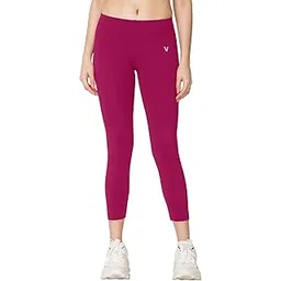 vstar FL03 Women Ankle Length Stretchable Slim Fit Leggings with Secured Side Pocket | Moisture-Wicking | Soft Waistband & Cotton-Elastane Fabric | XL | Dark Magenta-picture-19