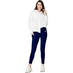 vstar PL02 Women Ankle Length Stretchable Slim Fit Leggings with Secured Side Pocket | Moisture-Wicking | Soft Waistband & Cotton-Elastane Fabric | L | Deep Navy-picture-10