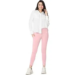 vstar PL02 Women Ankle Length Stretchable Slim Fit Leggings with Secured Side Pocket | Moisture-Wicking | Soft Waistband & Cotton-Elastane Fabric | L | Pink-picture-36