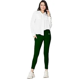 vstar PL02 Women Ankle Length Stretchable Slim Fit Leggings with Secured Side Pocket | Moisture-Wicking | Soft Waistband & Cotton-Elastane Fabric | XXL | Bottle Green-picture-24