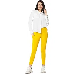 vstar PL02 Women Ankle Length Stretchable Slim Fit Leggings with Secured Side Pocket | Moisture-Wicking | Soft Waistband & Cotton-Elastane Fabric | XXL | Golden Yellow-picture-19