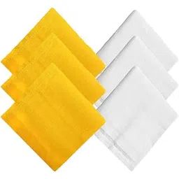 vt virtue traders Men Yellow and White Plain Cotton Handkerchiefs -Set of 6-picture-11