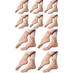 vt virtue traders Women's Ultra-Thin Transparent Nylon Ankle Length Socks for Women and Girls (Beige, Free Size)- Set of 10 Pairs-picture-19
