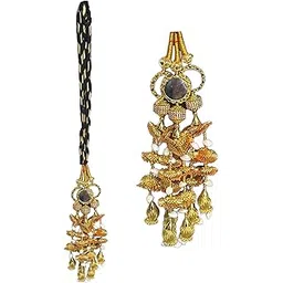 VTN Women's Patiala Shahi Parandi/Paranda Traditional Hair Accessory Braid Tassles/Hair Extension/Gota Choti (DNO3-GOLDEN)-picture-22