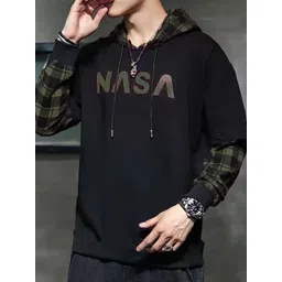 vuzzan Men Full Sleeve Printed Hooded Sweatshirt image 1