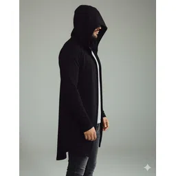 vuzzan Men Kimono Style Full Sleeve Black Shrug-picture-20