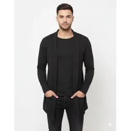 vuzzan Men Kimono Style Full Sleeve Black Shrug-picture-17