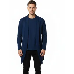 vuzzan Men Kimono Style Full Sleeve Dark Blue Shrug-picture-16