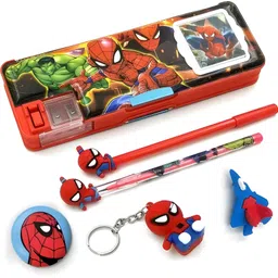 vvn SpiderMan Trendy Inbuilt Calculator Pencil Box Stationary Combo With Badge Hot Selling MultiColor Compact and Portable | Suitable for Birthday Gift| Kids Art Plastic Pencil Box-picture-12