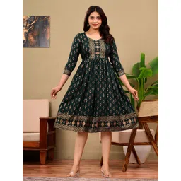 VYKOO Women Geometric Woven Design Sweetheart Neck Fit & Flare Dress-picture-27