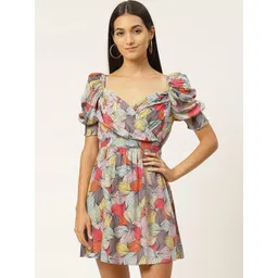 VYMO Floral Print Puff Sleeve Fit & Flare Dress-picture-16