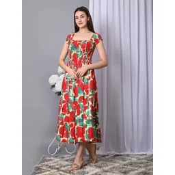 vymo Women Fit and Flare Red Midi/Calf Length Dress-picture-12