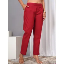 VYMO Women Tailored Regular Fit Mid-Rise Wrinkle Free Pure Cotton Trousers-picture-27