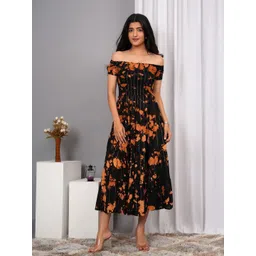 VYMO Women Tie and Dye Dyed Tiered Smocked Off-Shoulder A-Line Midi Dress-picture-32