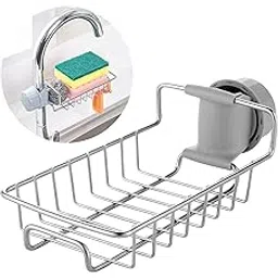 VYOOx Kitchen Sink Faucet Sponge Holder Caddy Organizer Over, Stainless Steel Heavy Duty Thickening Hanging Drain Rack for scrubbers, soap, Bathroom, Detachable no Suction Cup Bathroom soap Holder-picture-2