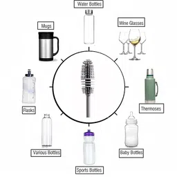 VYOOx Long Handle Silicone Bottle Cleaner Brush for Washing Water Bottle, Solution Bottle, Mug. Cleaning Brush ((Pack of 1) (Color - Grey)) image 3