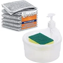 VYOOx Smarty 2 in 1 Soap Dispenser+6 Pice Dish Cloth for Dishwasher Liquid Holder, Liquid Dispenser Through Pump with Sponge-picture-3