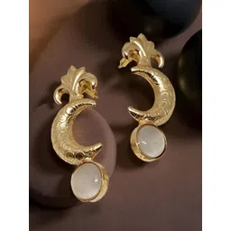 VYRA Aquamarine Studded Crescent Shaped Drop Earrings-image-12