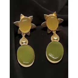 VYRA Aquamarine Studded Oval Shaped Drop Earrings-image-6