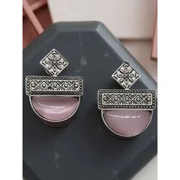 VYRA Aquamarine Studded Oxidised Diamond Shaped Drop Earrings-image-10