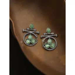 VYRA Aquamarine Studded Oxidised Teardrop Shaped Drop Earrings-image-7