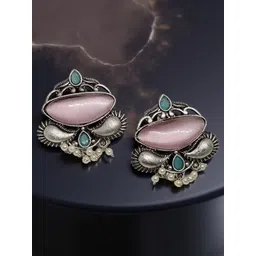 VYRA Aquamarine Studded Oxidised Teardrop Shaped Studs-image-13