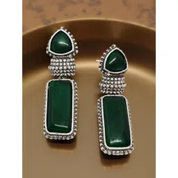 VYRA Aquamarine Studded Rectangular Shaped Drop Earrings-image-9