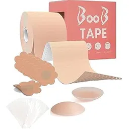 vyumik Boob Tape Kit - Instant Boob Tape with 10 Nipple Pasties for Fashion with 36 Strips Double Sided Tape for Clothes &1 Pair Reusable Nipple Cover for Women (Beige)-picture-20