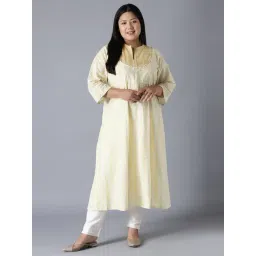 W Beige Cotton Embroidered A Line Kurta-picture-46