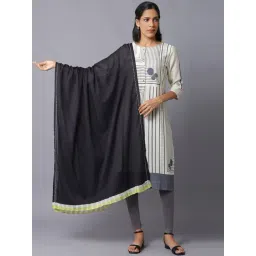 W Black Cotton Solid Dupatta-picture-29